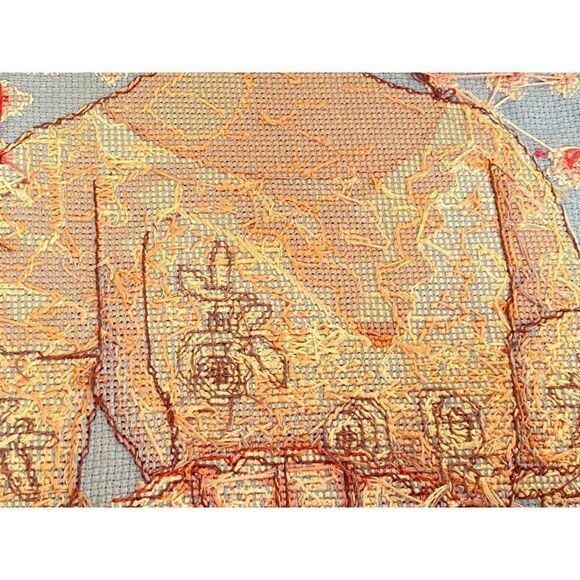 Completed Counted Cross Stitch Victorian Lady Hat Fan Aida Beautifully Stitched - Picture 12 of 14